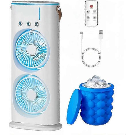 Tragbarer 2-in-1-Ventilator und Luftbefeuchter, 3 Geschwindigkeitsstufen, 60° Neigungswinkel, Timer, 7 Lichtfarben, für den Innen- und Außenbereich (Camping). (1/5)