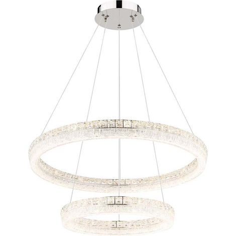Suspension lampe suspendue plafonnier cristaux chromés transparents LED D 80 cm
