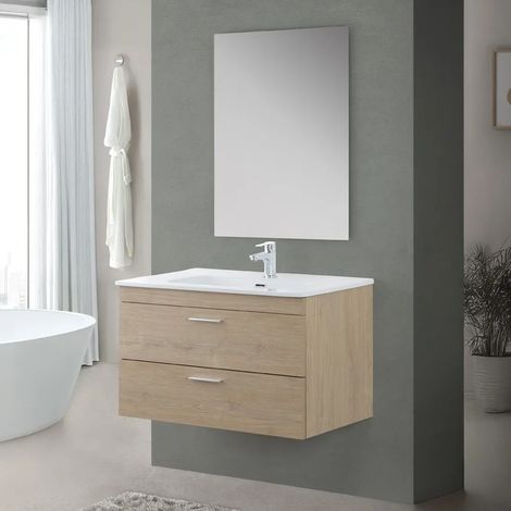 Mobile bagno sospeso 80 cm rovere dolomite con 2 cassettoni soft-close Desya (1/5)