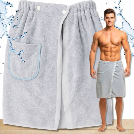 Falda escocesa de toalla de sauna para hombre de secado r谩pido con bolsillo y banda el谩stica. (1/5)