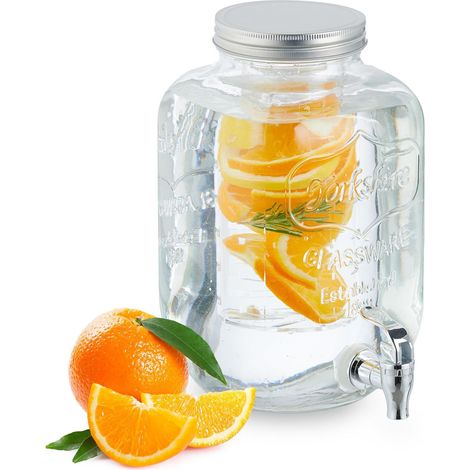 Distributeur de boisson, en verre, avec compartiment et couvercle, volume : 5 litres, transparent (1/5)