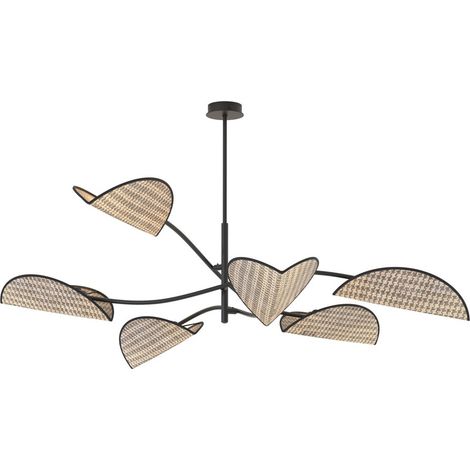 Lampada a Sospensione Lotus, Metallo, Tessuto, Beige, 105x59x105 cm