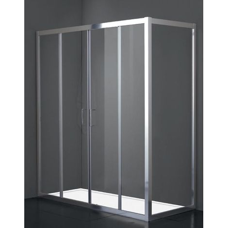 Box Doccia 140X90 cm Alto 200cm 1 Cristallo Fisso + Ap. 4 Cristalli Centrale , Cristallo Trasparente