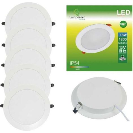 Lot de 5 Spot Encastrable LED Downlight Panel Extra-Plat 18W Blanc Froid 6000K (1/4)