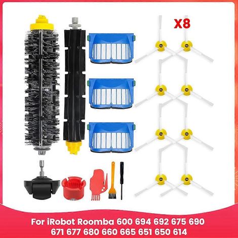 Pièces de rechange pour les filtres à brosse des modèles iRobot Roomba séries 600, 694, 692, 675, 690, 671, 677, 680, 660, 665, 651, 650 et 500 (1/4)