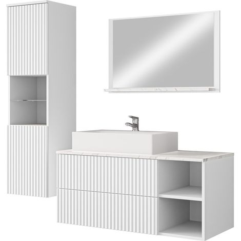 Conjunto de mueble de baño Nauta I, Blanco + Mármol blanco
