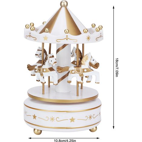 Carrousel musical Merry Go Round - Cadeau de Noël, mariage, anniversaire - Décoration blanche (1/5)