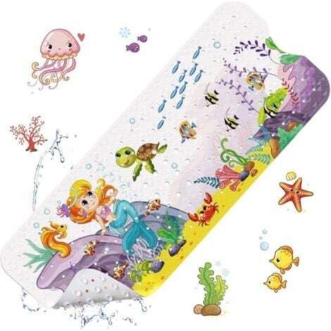 (Meerjungfrau) Rutschfeste Babybadematte, 100 x 40 cm, robuste Duschmatte mit 200 Saugnäpfen für Kinder und Babys, BPA-freies PVC-Material, maschinenwaschbar