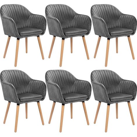 Lot de 6 Chaises de Salle à Manger WOLTU, Chaises de réception en Velours et Bois Massif, Gris Foncé