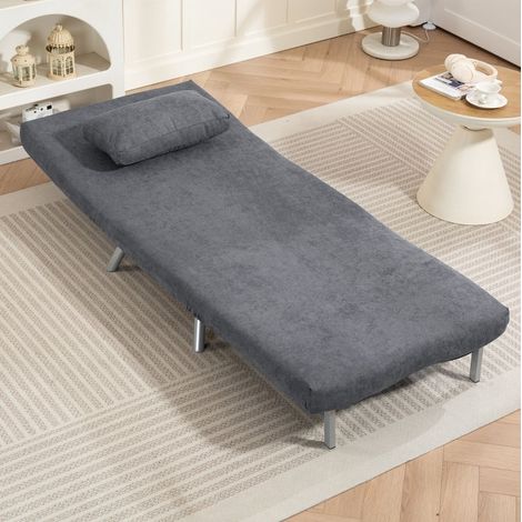 Fauteuil convertible 80x75x83 cm gris foncé en métal avec dossier réglable et coussin (1/4)