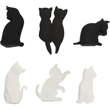 Lot de 6 pinces à sachets de thé en silicone noir et blanc résistant à la chaleur en forme de chat de dessin animé réutilisables pour sacs, boissons, marqueurs de nourriture, sous-verres de sachets de (1/5)