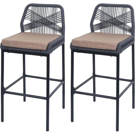 [NEUWERTIG] 2er-Set Rope-Barhocker HHG-988, Outdoor Sitzpolster Seilgeflecht Metall anthrazit, Kissen taupe