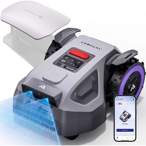 ANTHBOT M5 Mähroboter ohne Begrenzungskabel für 500 m² inkl. Garage Pro (werkzeuglose Montage), Vollband-RTK & KI-Kamera, IPX6, 45% Steigung
