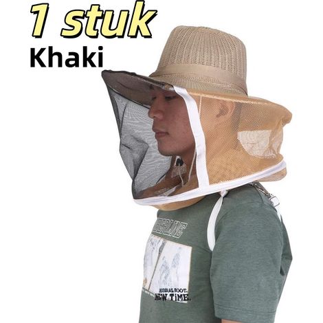 Voile d’apiculteur 1 pièce avec chapeau, maille en coton et lin, style cowboy, respirant et ignifugé, couvre-chef de protection pour apiculture en extérieur, 39 × 33,5 cm, kaki (1/5)