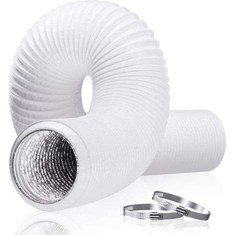 Gaine Ventilation 125mm Flexible, 5 m Tuyau Évacuation Sèche-Linge PVC avec 2 Colliers, Φ 13 cm pour Tuyau Climatiseur Mobile, Sèche-Linge, Extracteur d’Air, Système de Ventilation, Blanc (1/5)