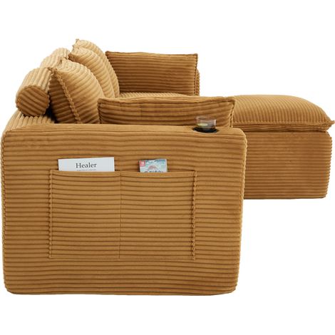Divano modulare 3 posti con pouf in velluto a coste arancione MODENUIT (1/5)