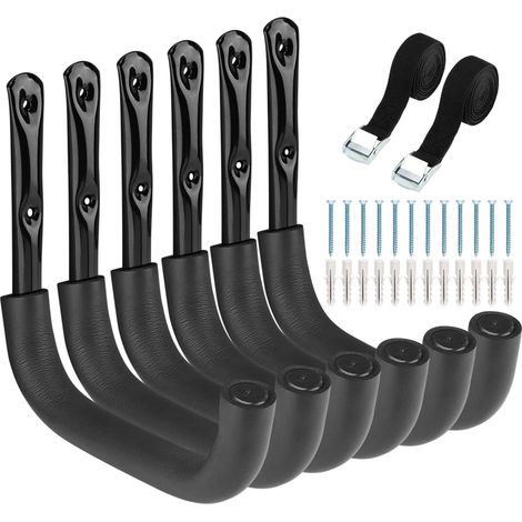 Lot de 6 crochets robustes pour échelle de rangement de garage, 25,4 cm, support mural de rangement pour vélos, outils de jardin, chaise, tuyau (1/5)