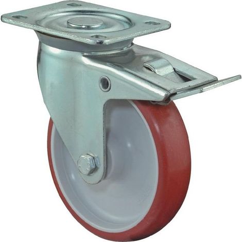 BS Rollen Roulette pivotante avec frein total et platine à visser Polyuréthane rouge Roulement à rouleaux 100 mm 125 kg - L420.B31.100 (1/3)