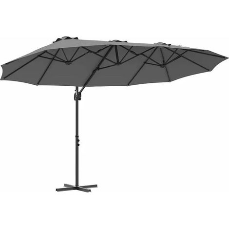 Parasol gris anthracite, dimensions : 372 x 198 x 243 cm, matériau : polyester et aluminium. (1/5)