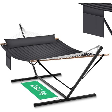 WOLTU Amaca da Giardino con Supporto, Tasca Laterale e Cuscino Portata 250kg Antracite