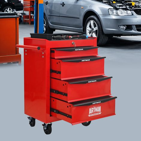 Carrello portautensili in metallo a 4 cassetti con ruote 52,5 x 33 x 77,5 cm rosso e nero DESVIAE (1/5)