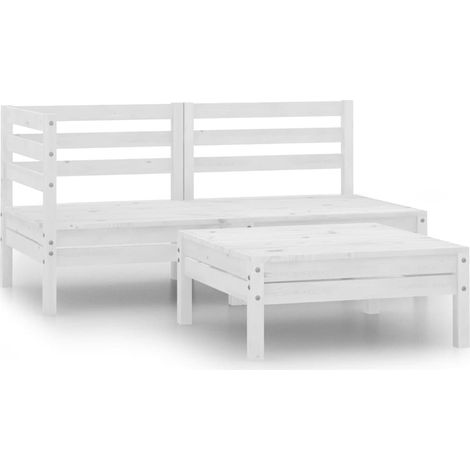 Salon de jardin 3 pcs Ensemble Table et Chaise de Jardin - Bois de pin massif Blanc BV391324 - BonneVie (1/5)