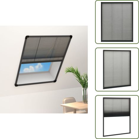 The Living Store Insektenschutz-Plissee für Fenster Aluminium Anthrazit 80x100cm - Dachfensterschutz - Insektenschutz - Fliegenschutz - Aluminium Rahmen - Glasfasernetz