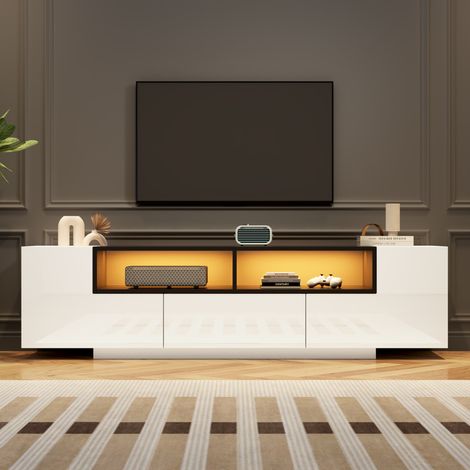Mueble TV 180x40x48 cm blanco de tablero de partículas con LED y 1 cajón (1/5)