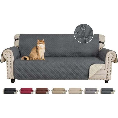 Waterproof Sofa Cover, Reversible Three Seater Sofa Cover, Protective Cover for Pets and Children's Furniture in Living Room (Three Seater, Dark Grey). (1/4)