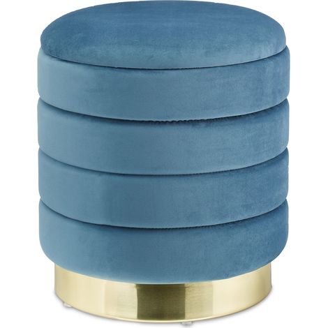 Puff per toeletta con contenitore chic 40 x 40 x 45 cm in velluto blu petrolio 130010873