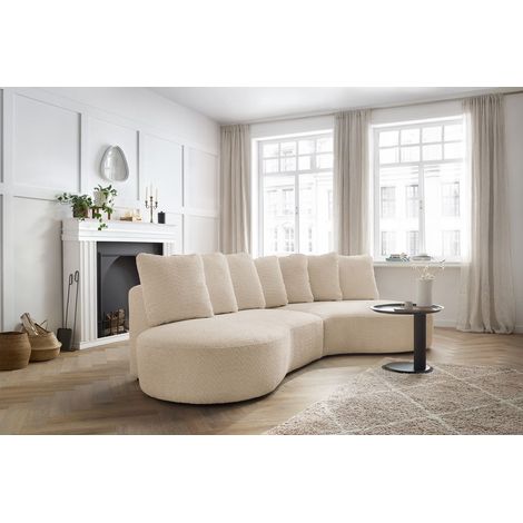 BOBOCHIC - Canapé d'angle fixe MARIANNE tissu bouclette Angle droit  Beige (1/5)
