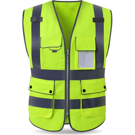 Gilets de construction haute visibilité Maillots de corps de sécurité idéaux pour les hommes et les femmes, norme ANSI/ISEA, taille universelle (jaune),de DEBUNS (1/5)