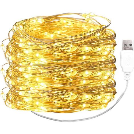 TRAHOO-Guirlande lumineuse USB, 10 m de long, 100 LED, blanc chaud, fil de cuivre[J369] (1/5)