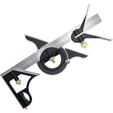 Équerre à Combinaison 300mm, Équerres de charpentier, Règle d'angle en Acier Inoxydable, Équerre Combinée avec Niveau à Bulle et Tire-Lignes Pratique, Idéal pour les travaux de menuiserie