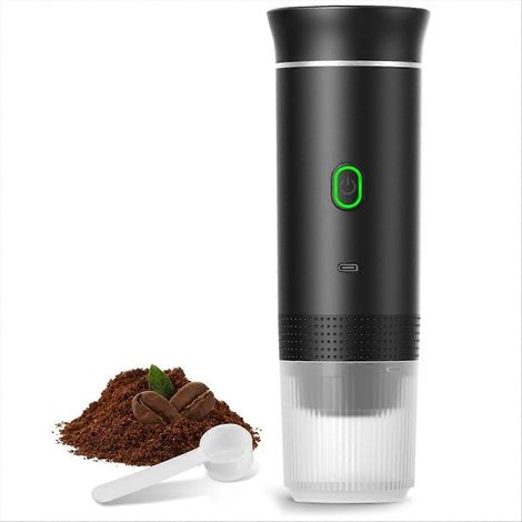 Machine à café expresso portable sans fil, électrique, pour le camping, avec capsules et poudre, idéale pour les voyages (noire). (1/5)