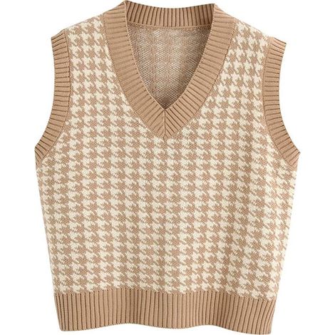 Gilet sans manches ample à col V, motif pied-de-poule, style années 90. (1/5)