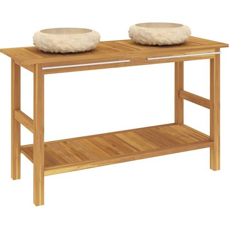 Maison Exclusive - Mobile Vanità Bagno e Lavandini Marmo Crema Legno Massello Teak (1/5)