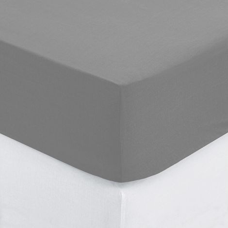 Drap housse percale de coton uni 160 x 200 cm Harmonie gris (1/2)