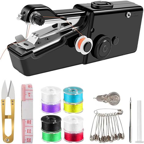 Machine a Coudre Portable, Machine a Coudre a Main Sans Fil Couture Accessoires Compact, Necessaire Couture Noir pour de Vetements le Bricolage et Les Voyages en Famille (1/5)