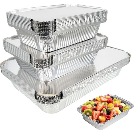 Barquette Aluminium 32 Pièces - 2200ml/1100ml/700ml Avec Couvercle - Pour Barbecue, Cuisiner, Griller, Cuire, Rôtir (1/5)