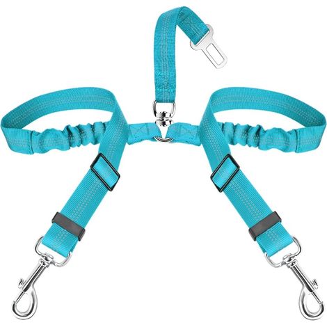 Double Ceinture Chien Voiture - Laisse Double pour 2 Chiens Réfléchissante Réglable Ceinture de Securité pour Chien Voiture en Nylon élastique Harnais Voiture pour Chien Absorption des Chocs (1/5)