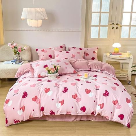Housse de Couette 220x240 Amour Rose et 2 Taies d'oreiller 65x65 (1/5)