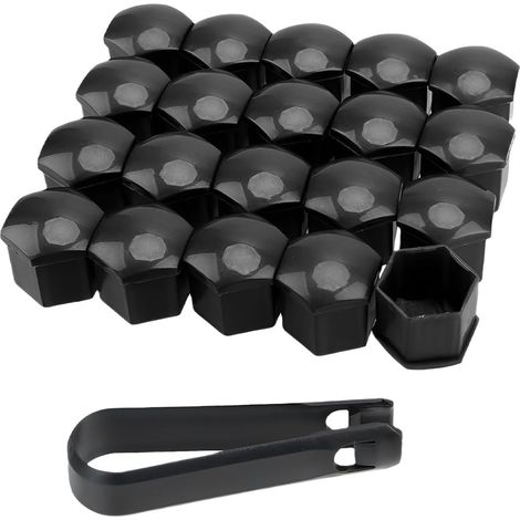 20 Pièces Cache Ecrou 17Mm Avec Pince De Retrait, Noirs Et Résistants Pour Jantes Auto, Voiture, Universels Pour Renault, Peugeot, Citroën (1/5)