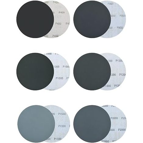 Abrasive Discs Silicon Carbide 150 mm Grit 400/800/1000/1200/1500/2000 Compatible with Orbital Sander Auto/Metal/Glass Dry/Wet (1/5)
