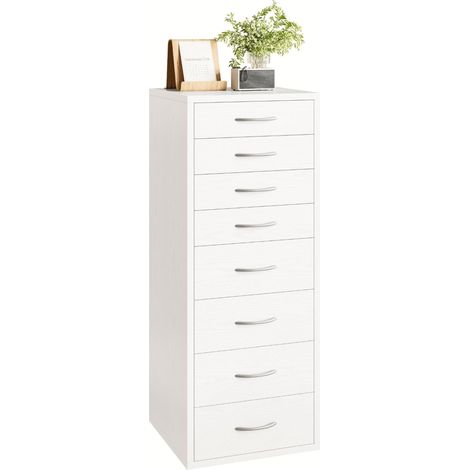 Commode à 8 tiroirs, étroite, avec poignées, pour Chambre à Coucher, Salon, Bureau, Couloir - 45 x 40 x 105 cm - Blanc (1/5)