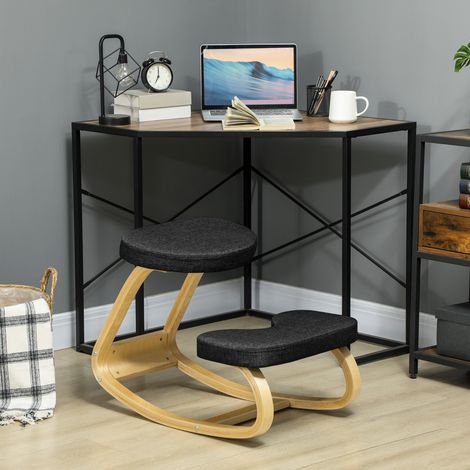 Fauteuil à bascule à genoux en tissu effet lin et bois de bouleau. 50 x 73 x 55 cm. Noir. (1/5)
