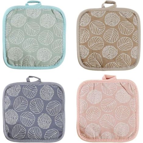 Bardusch-4 maniques cuisine en coton/lin motif feuille, avec trous de suspension, résistantes à la chaleur (1/5)