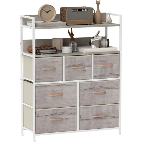 Rustic Seven-Drawer Fabric Storage Chest with Natural Wood Finish for Stylish Organization