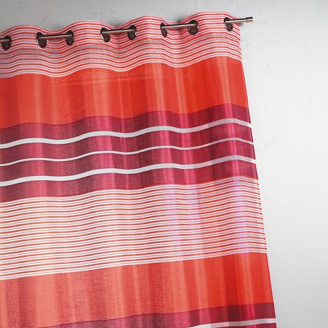 Voilage à rayures horizontales colorées Rouge Orangé 140x240 cm