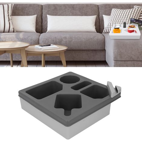 Sofa-Organizer mit Handyhalterung – Grauer Silikon-Kunststoff-Organizer für Getränke, Snacks und Fernbedienungen – 27,5 x 27,5 cm (1/5)